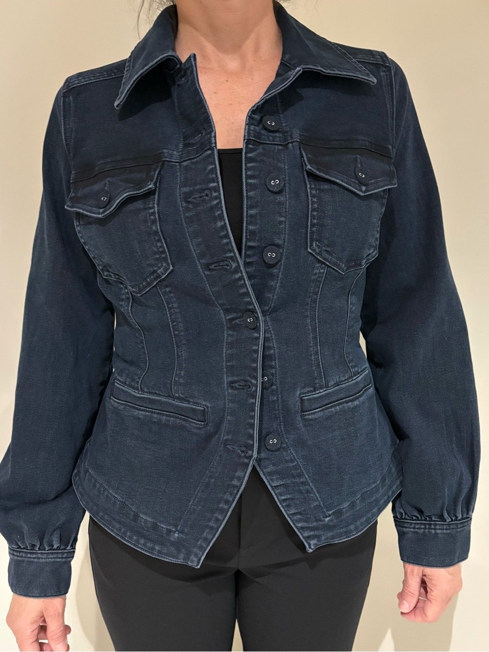 Liverpool Navy Denim Jacket with Button Front